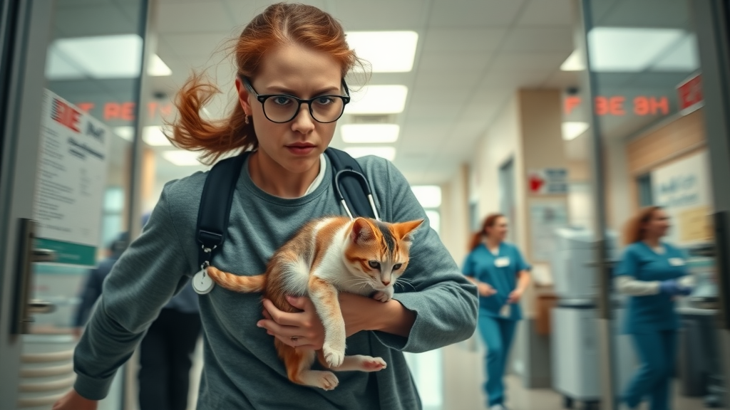 Pet owner seeking urgent pet critical care at 24-hour animal hospital