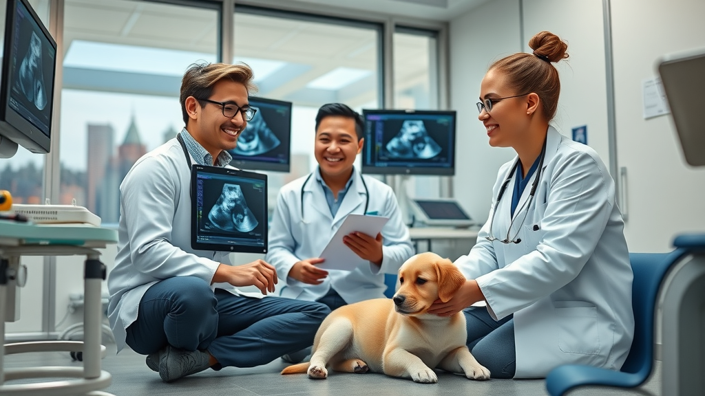 Veterinary diagnostics Cincinnati team reviews pet ultrasound results in clinic.