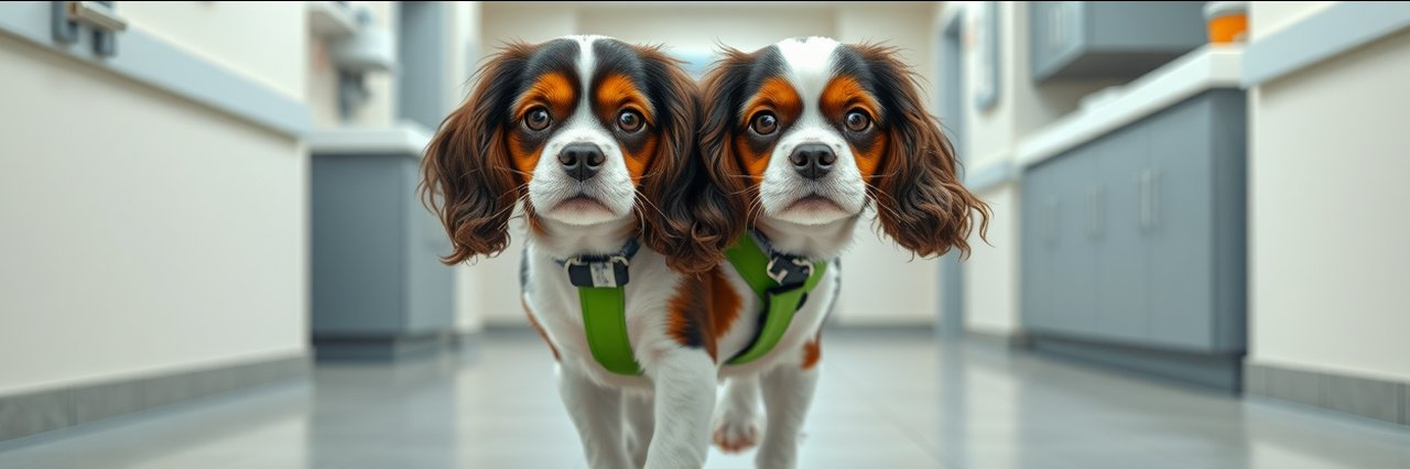 Fluffy Cavalier Spaniel in clinic for veterinary surgery Cincinnati visit