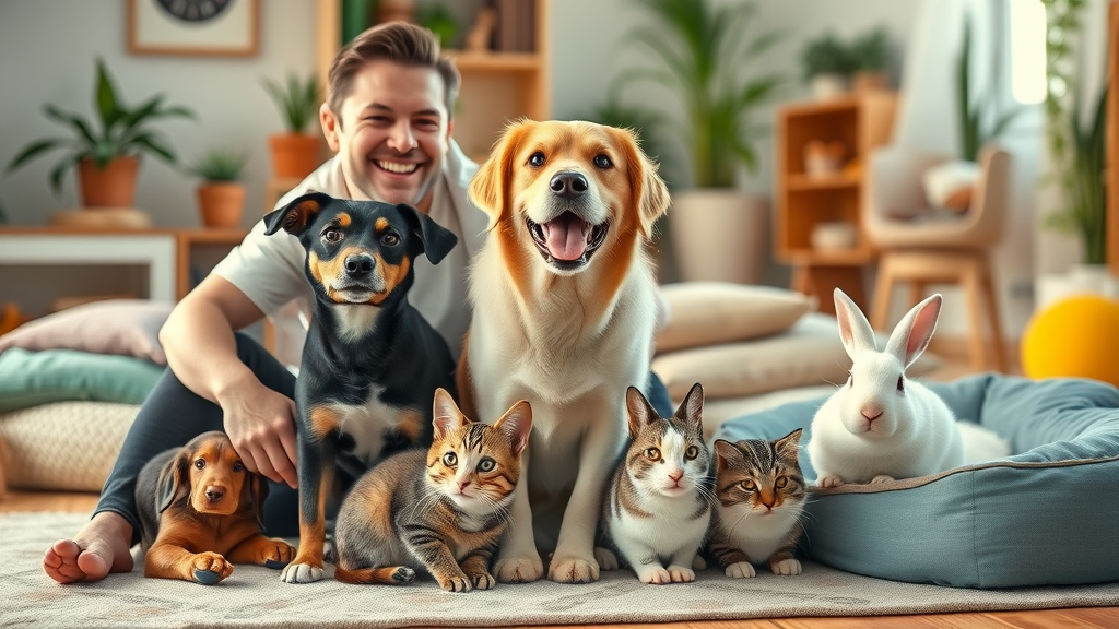 Healthy pets at home with owner showcasing preventive pet medical care.