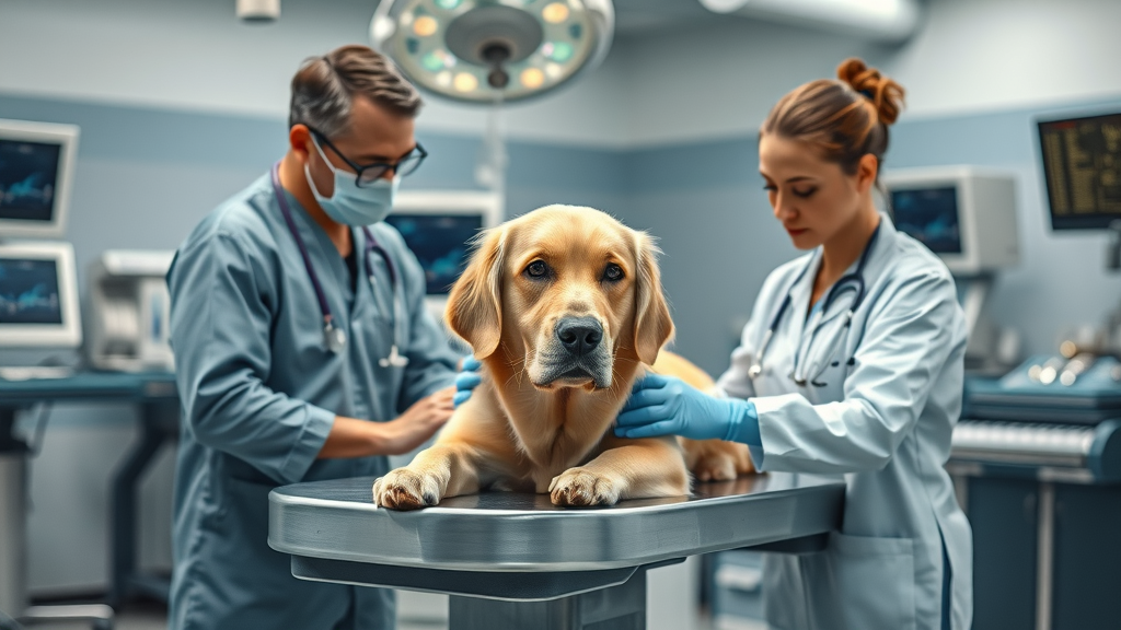 Compassionate veterinary surgery team in Cincinnati treating a golden retriever