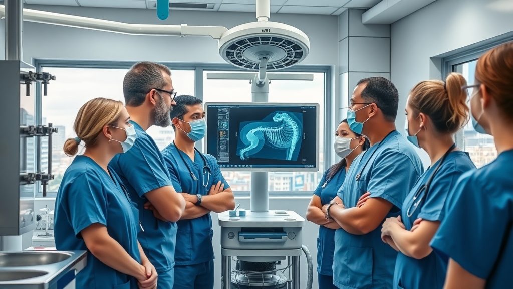 Veterinary surgery Cincinnati experts reviewing X-ray in modern surgical suite