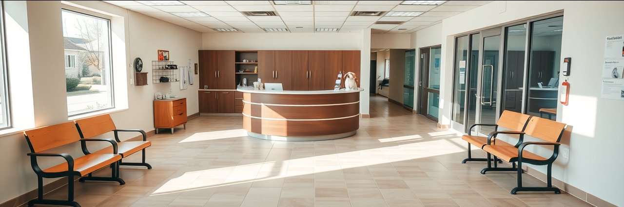 Comfortable and modern veterinary surgery Cincinnati waiting room, clean and bright.