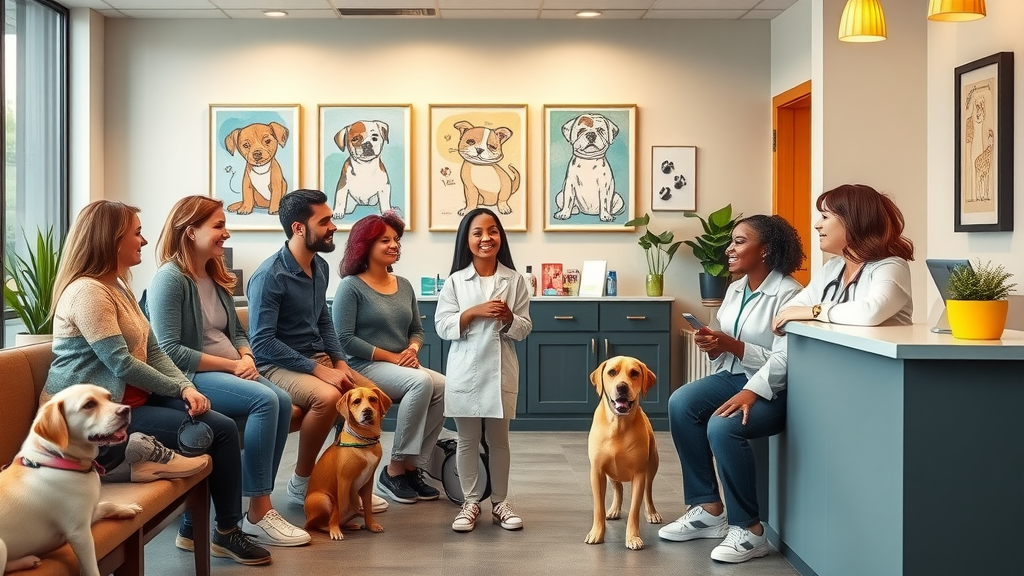 Community-focused veterinary surgery Cincinnati clinic reception with pet owners