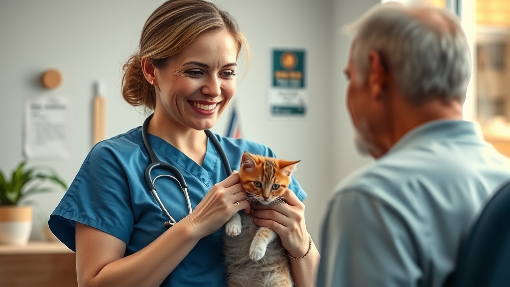 Veterinary surgeon in Cincinnati comforting pet owner during surgical consult