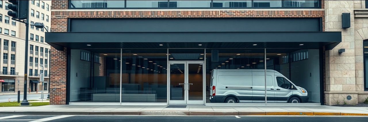Commercial storefront for pet critical care, empty suite with parking lot view