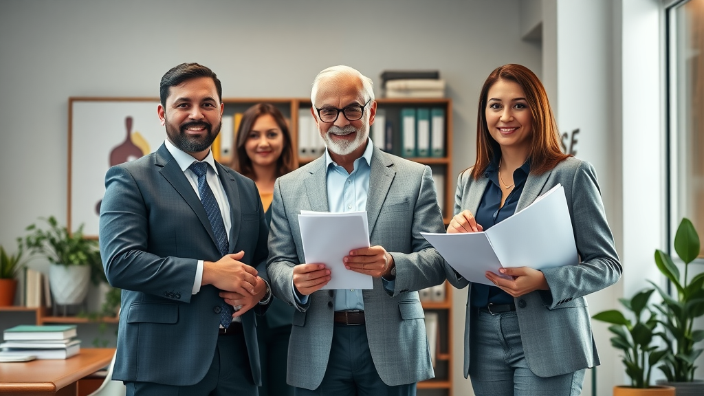 Coordinated team providing estate planning solutions in modern office setting