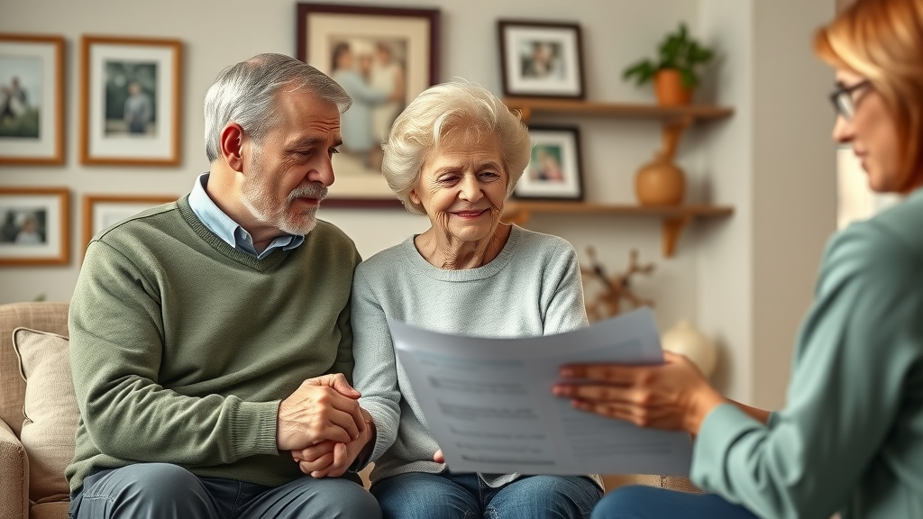 Older couple receiving peace of mind from estate planning solutions advice