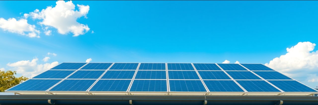 Sustainable building rooftop with solar panels under clear sky in Cincinnati