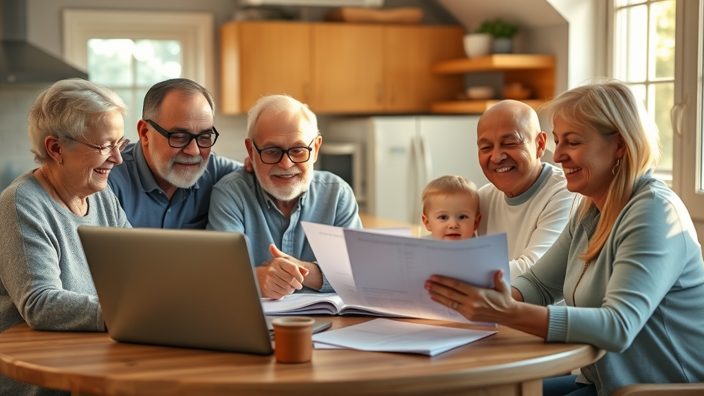 Family discussing financial goals together around a kitchen table