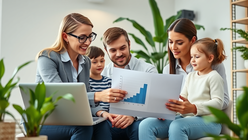 Financial advisor helping family set clear financial goals in office