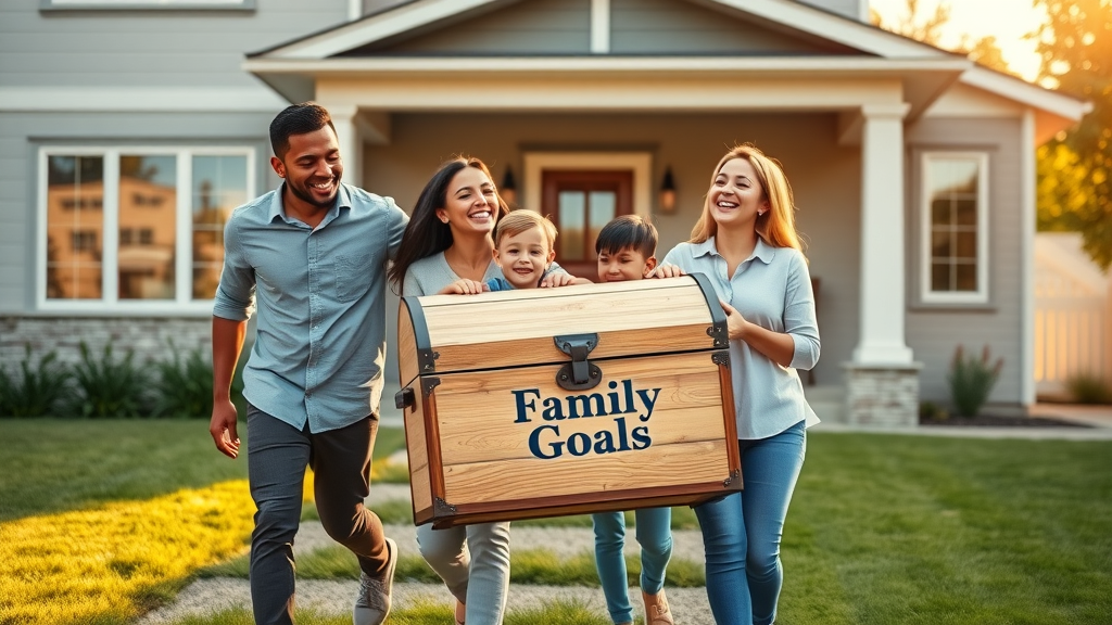 Happy family celebrating success of their family financial goals