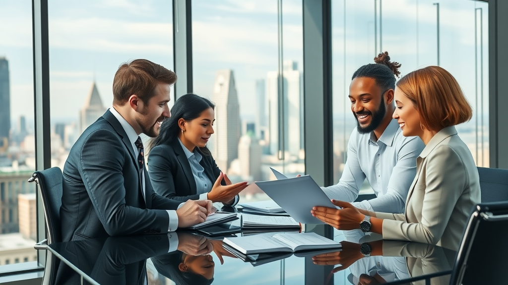 investment management firm team advising clients in a modern office