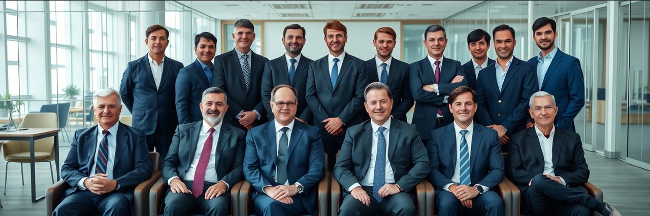 Business transition planning team of executives in a modern office setting