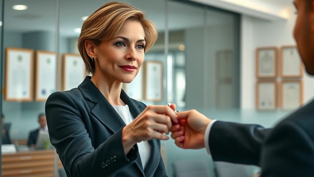 Business transition planning succession as owner hands over keys to new leader