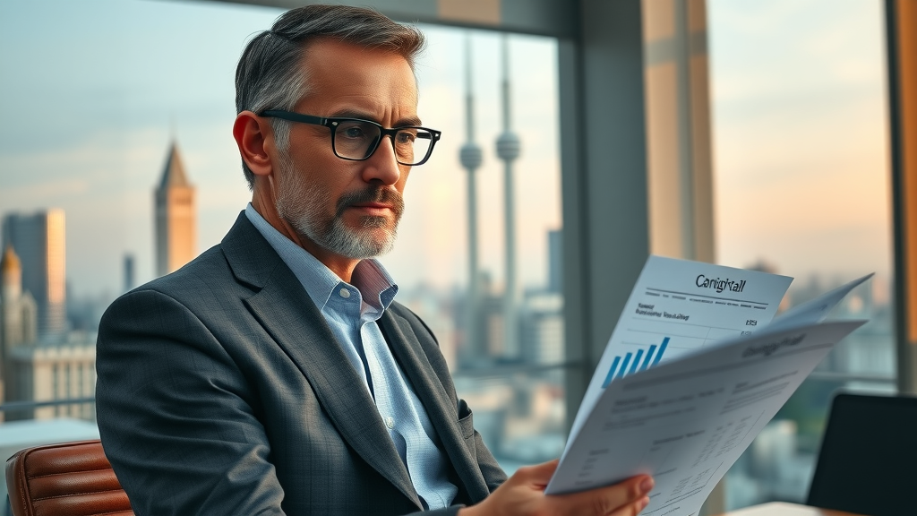 Entrepreneur examines business owner financials in executive office