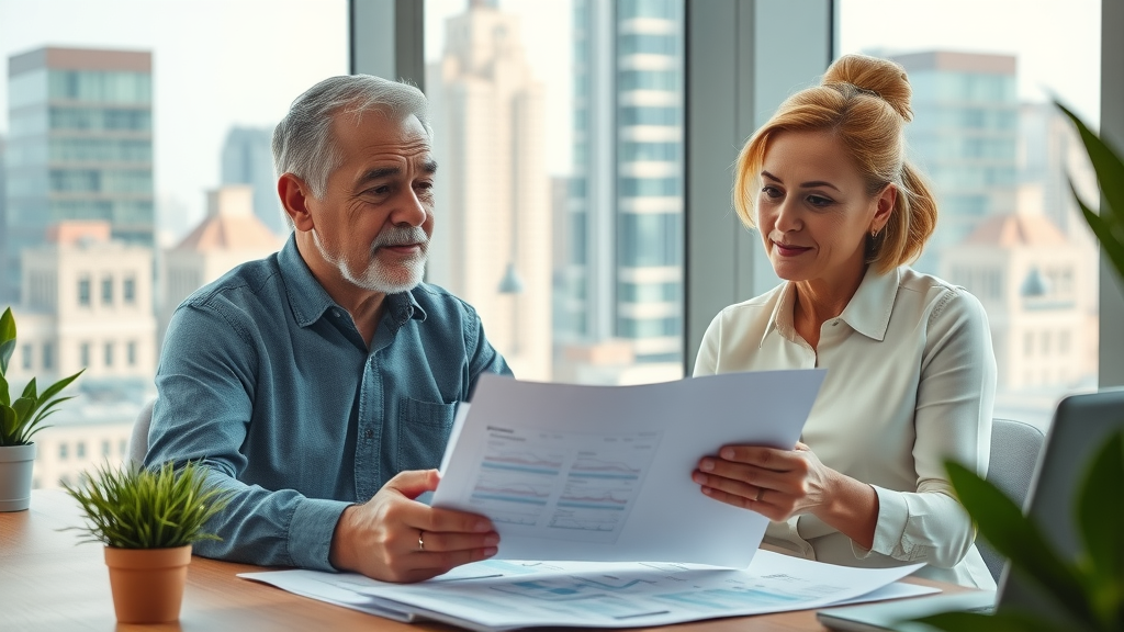 Retirement planning session with financial advisor in bright office