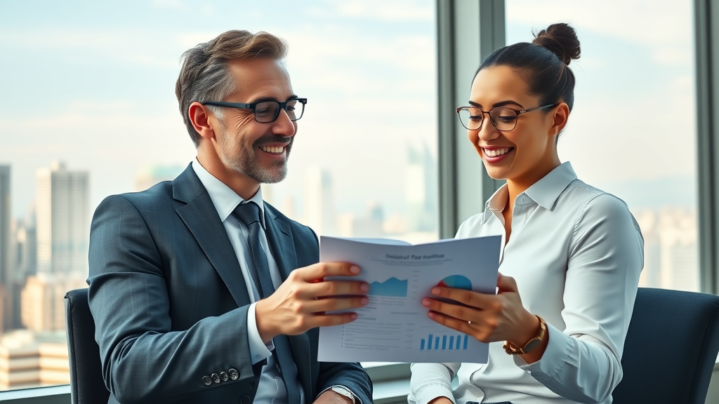 Advisor and client reviewing a personalized investment plan in a modern office