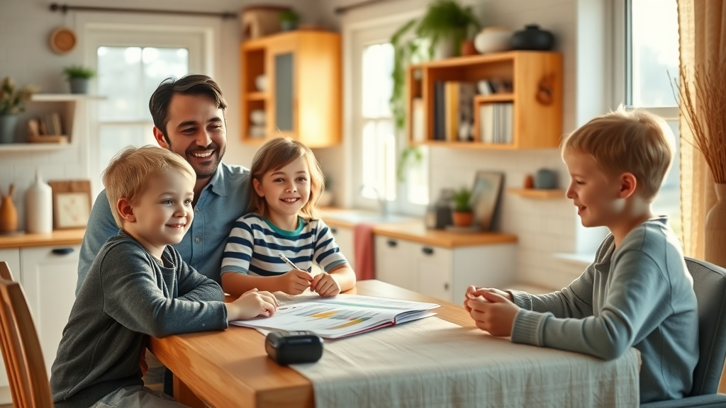 Family strategizing personalized investment management at home together