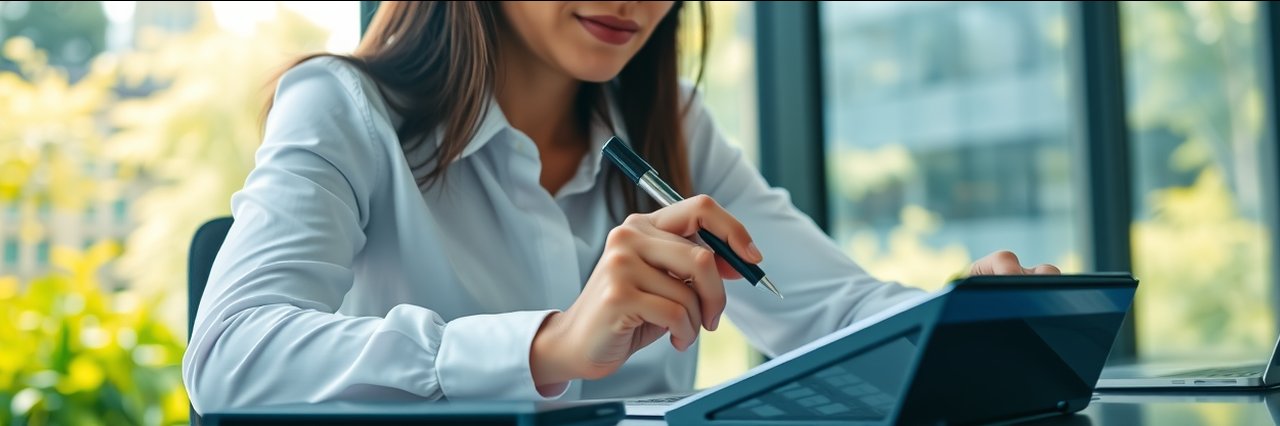 Businesswoman using calculator in a modern office, mergers financial firms concept