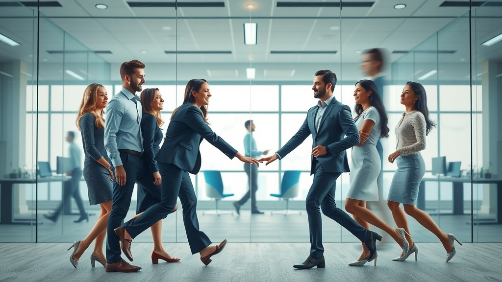 Financial advisor teams unite post merger in modern office, mergers financial firms