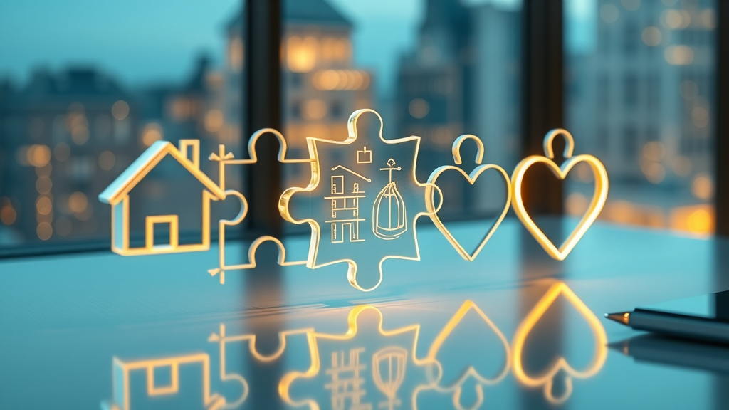 Glowing financial planning puzzle pieces reflecting holistic wealth strategy