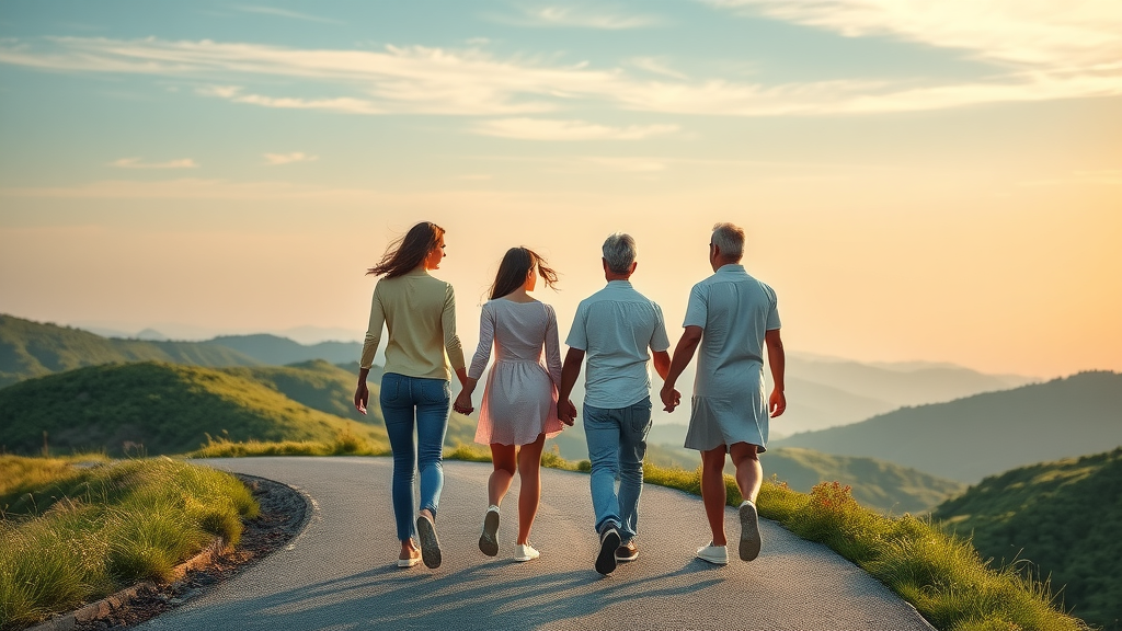 Family walking a winding path illustrating financial planning journey